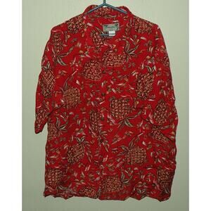 Vtg Kamehameha Mens 2XL Hawaiian Button Shirt Red Pineapple Loop Collar K-10 USA
